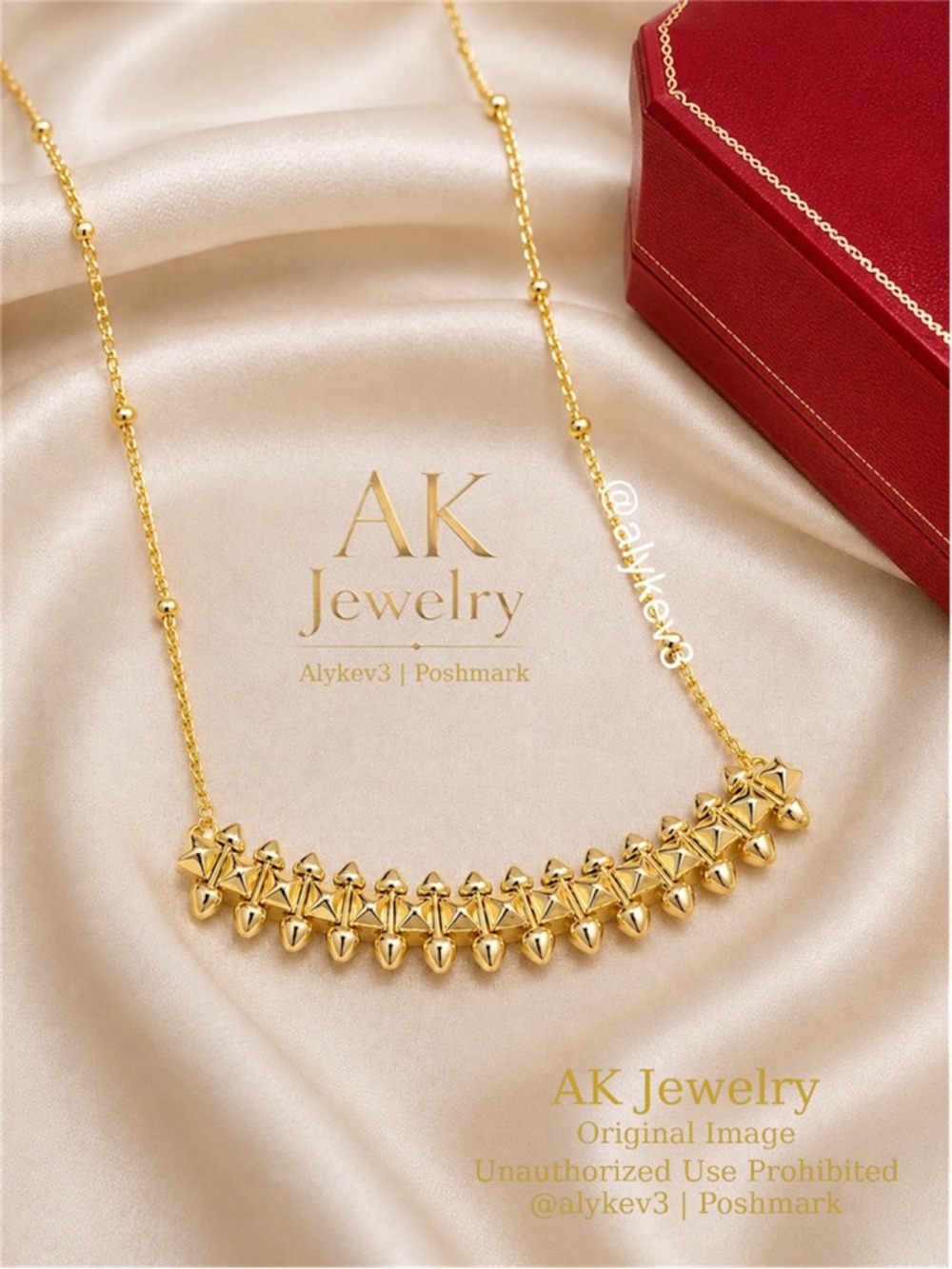 💎LUXURY Necklace 18k Gorgeous Pendant, Beaded Chain, Spikes & Studs Gold
